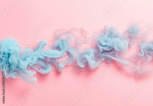 Abstract Blue Smoke on Pink Background - A Delicate Dance of Color.