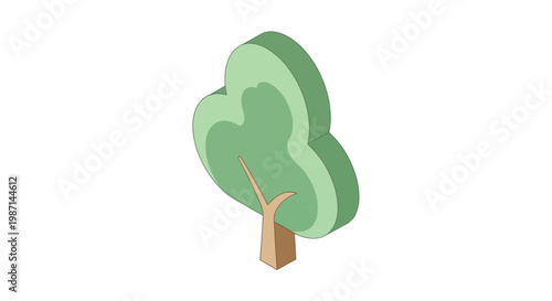 Isometric illustration of a stylized tree with a simplistic and modern artistic design
