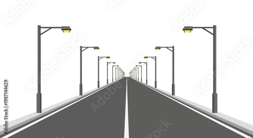 A long straight road with streetlights.