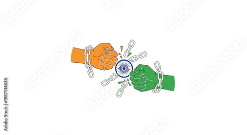 Handshake with shackles breaking apart freedom concept.