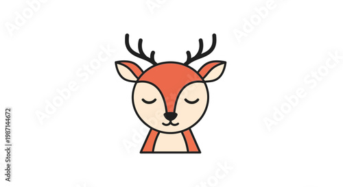 A cute cartoon deer with closed eyes.