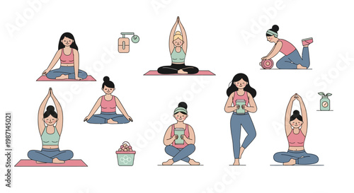 Woman practicing various yoga poses.