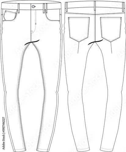 Men Man Dart / Pocket Detail Skinny Jean Denim Pant Trouser