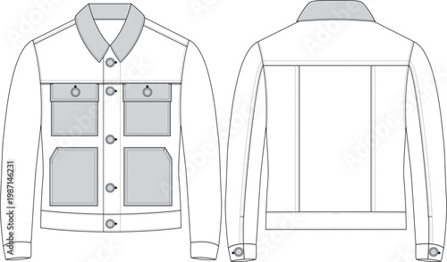 Men Man Fabric Mix Cord Detail Jacket Coat