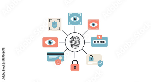 Digital security icons around fingerprint.