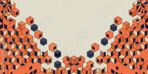Abstract geometric pattern featuring stacked cubic shapes in orange and blue