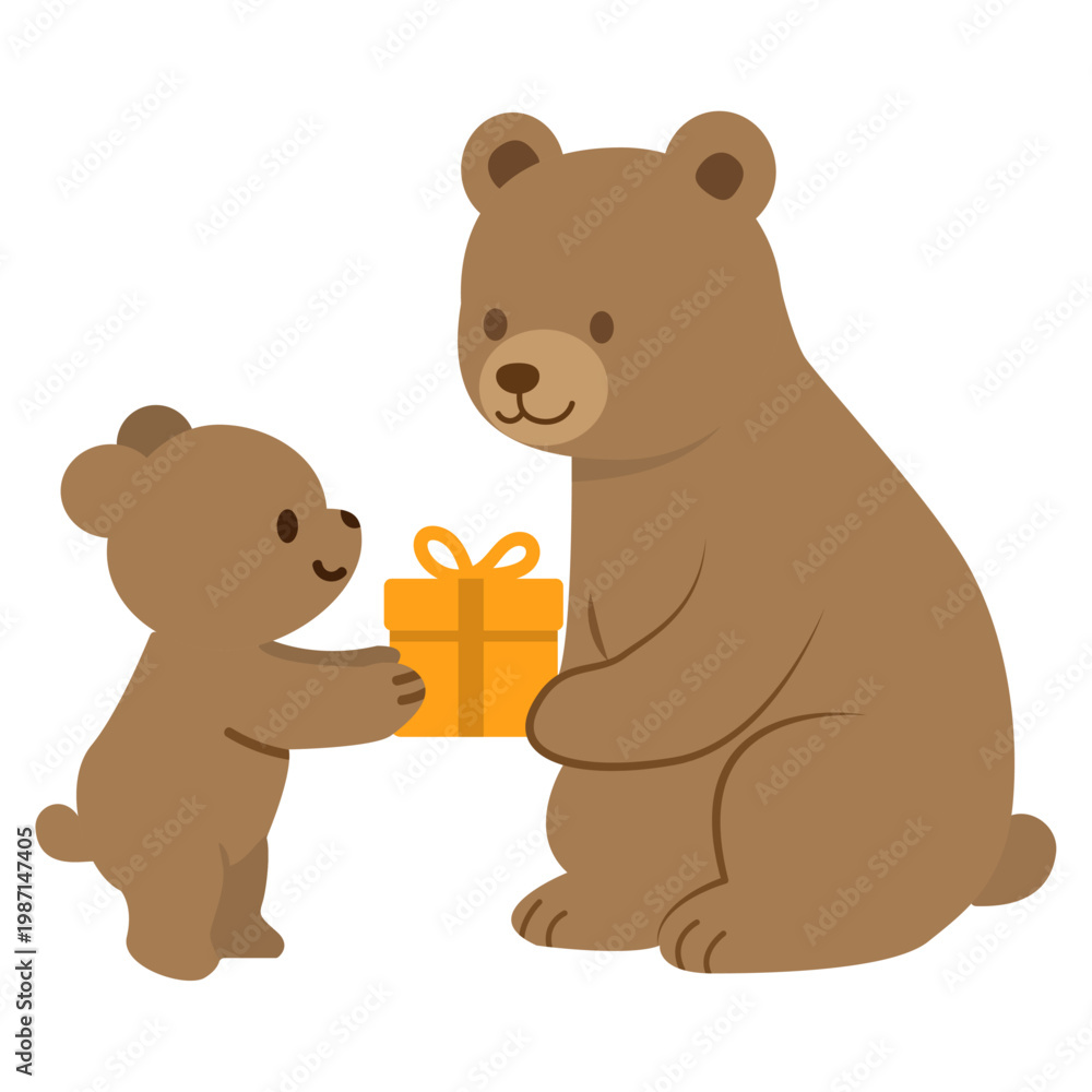 Obraz premium Kawaii Baby Bear Giving a Gift to Mother Bear