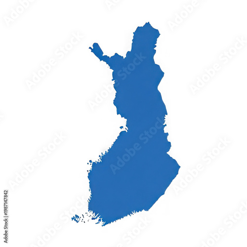 Solid blue finland map silhouette isolated on black background geographic outline blue silhouette
