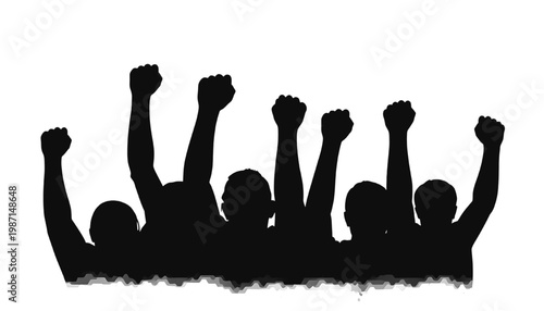 Silhouette of people with raised fists representing protest unity strength activism and collective power
