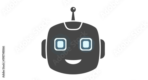A Friendly Robot Head Vector Illustration on a White Background with a Smile