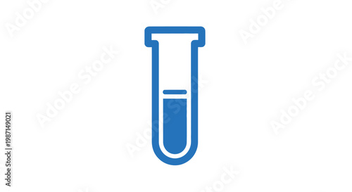 A minimalist blue icon of a laboratory test tube with liquid inside on a white background