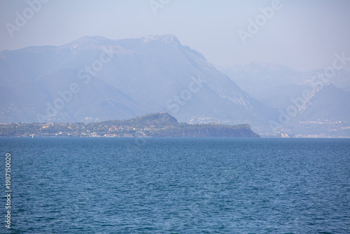 Picturesque view of Lake Garda, surrounded by the Alps mountain ranges, Lake Garda, Italy