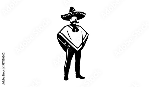 Mexican man silhouette with sombrero folkloric character icon for Cinco de Mayo fiesta vector illustration