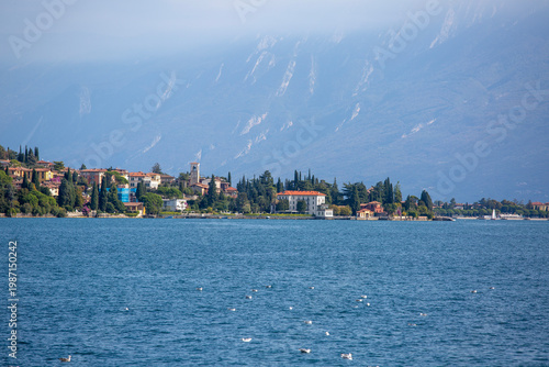 View from the water of a lovely village on Lake Garda, Toscolano Maderno, Italy