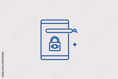 Smartphone displaying a padlock and a magnifying glass for secure mobile search. Functional Vector Illustration and line icon is ideal for mobile security apps and private browsing.