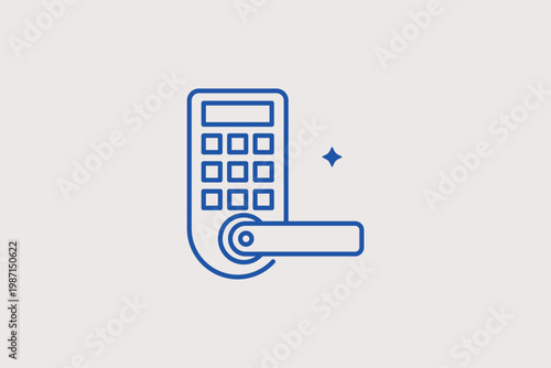 Electronic door handle with a digital keypad for smart home security. Modern Vector Illustration and line icon is perfect for smart locks and home automation interfaces.