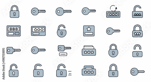 Collection of security icons including locks and keys.