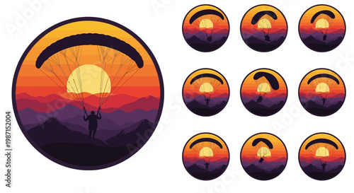 Paragliding adventure logo badge set