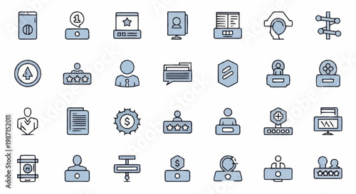 Collection of Icons Representing Digital Security and Finance Concepts.