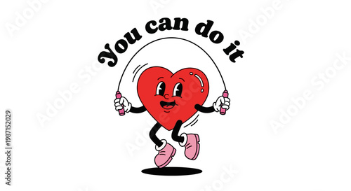 A cartoon heart character jumps rope with enthusiasm in a playful scene.