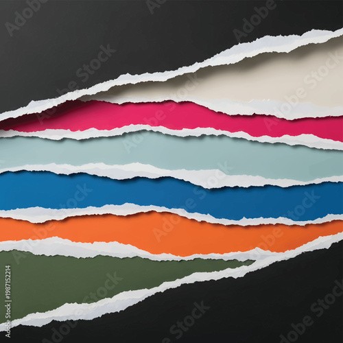 Colorful torn paper strips layers.