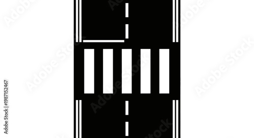 A black and white road intersection graphic.