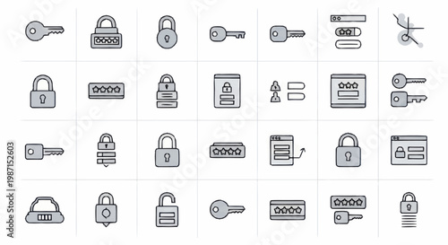Security Icons Collection Featuring Locks Keys and Passwords.