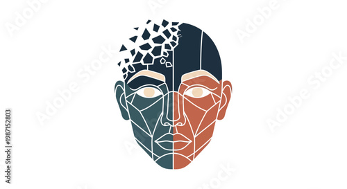 Split face with polygonal patterns.