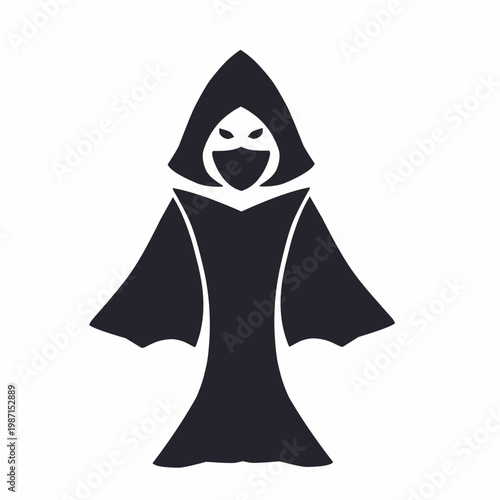 Mysterious Hooded Figure Vector Icon in Black Silhouette