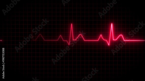 ECG monitor beating heart with a neon electrocardiogram overlay, featuring dynamic HUD elements and a gradient background.Abstract neon heartbeat signal icon animation black background .
