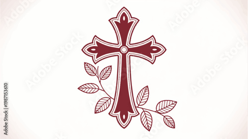 red cross with leaves on white background