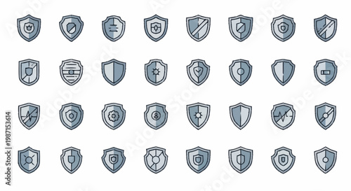 Collection of Shield Icons Representing Security and Protection.