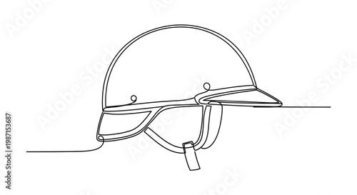 A minimalist line art illustration of a classic riding helmet, perfect for equestrian themes, sports, or vintage designs
