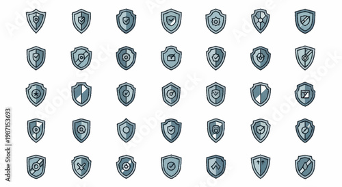 Collection of shield icons representing security and protection.