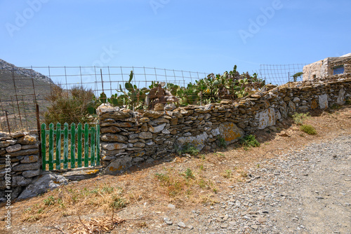 The Ancient site of Minoa, at Moundoulia Hill, above the port of Katapola. Amorgos Island, Cyclades, Greece