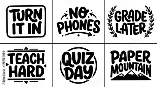 Black and white hand lettering phrases for school motivation and study encouragement