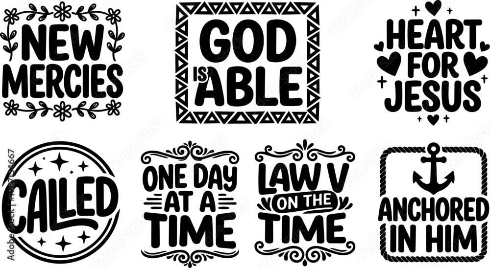 Obraz premium Black and white faith phrases new mercies god is able heart for jesus vector art