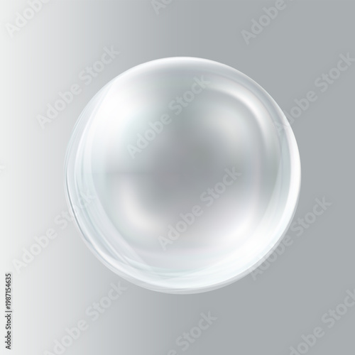 Transparent glass sphere, glossy crystal ball, light glow effect, abstract white background.