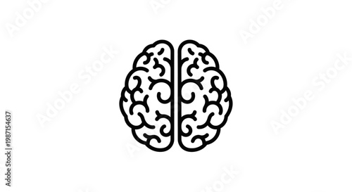 Minimalist Brain Illustration Depicting Cognitive Functions and Intellectual Processes