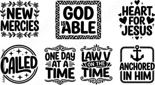 Black and white faith phrases new mercies god is able heart for jesus vector art