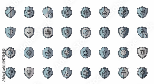 Collection of shield icons representing security and protection.