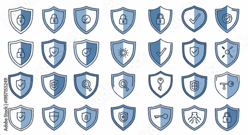 Collection of Shield Icons Representing Security and Protection Concepts.
