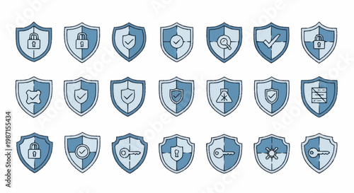 Collection of Shield Icons Representing Security and Protection Concepts.