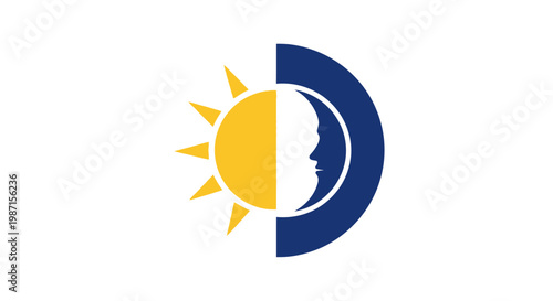 Abstract illustration representing day and night, sun and moon, duality and contrasts