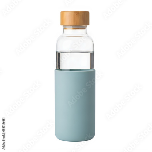 Small bottle with turquoise liquid and wooden stopper isolated on transparent background