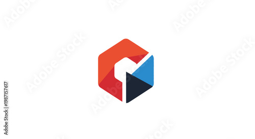 Abstract geometric logo design featuring a hexagon with vibrant color blocks on white background