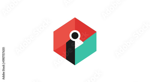 Abstract Geometric Logo Design Featuring a Humanoid Figure within a Hexagonal Structure