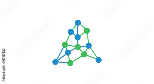 Abstract geometric network design with connected nodes in shades of blue and green