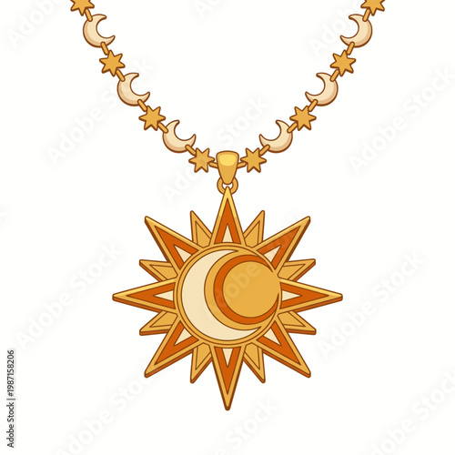 A beautifully designed pendant representing the sun and moon intertwined, highlighted by star accents that symbolize celestial harmony and the beauty of nature.