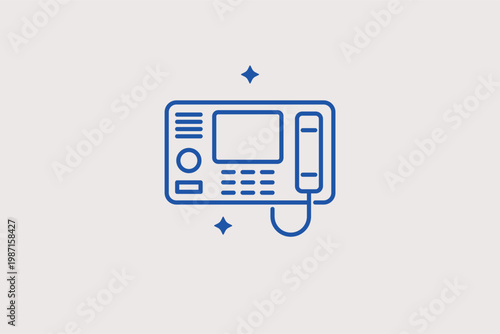 Electronic intercom or security terminal for controlled building access. Functional Vector Illustration and line icon is perfect for apartment security and office entry systems.